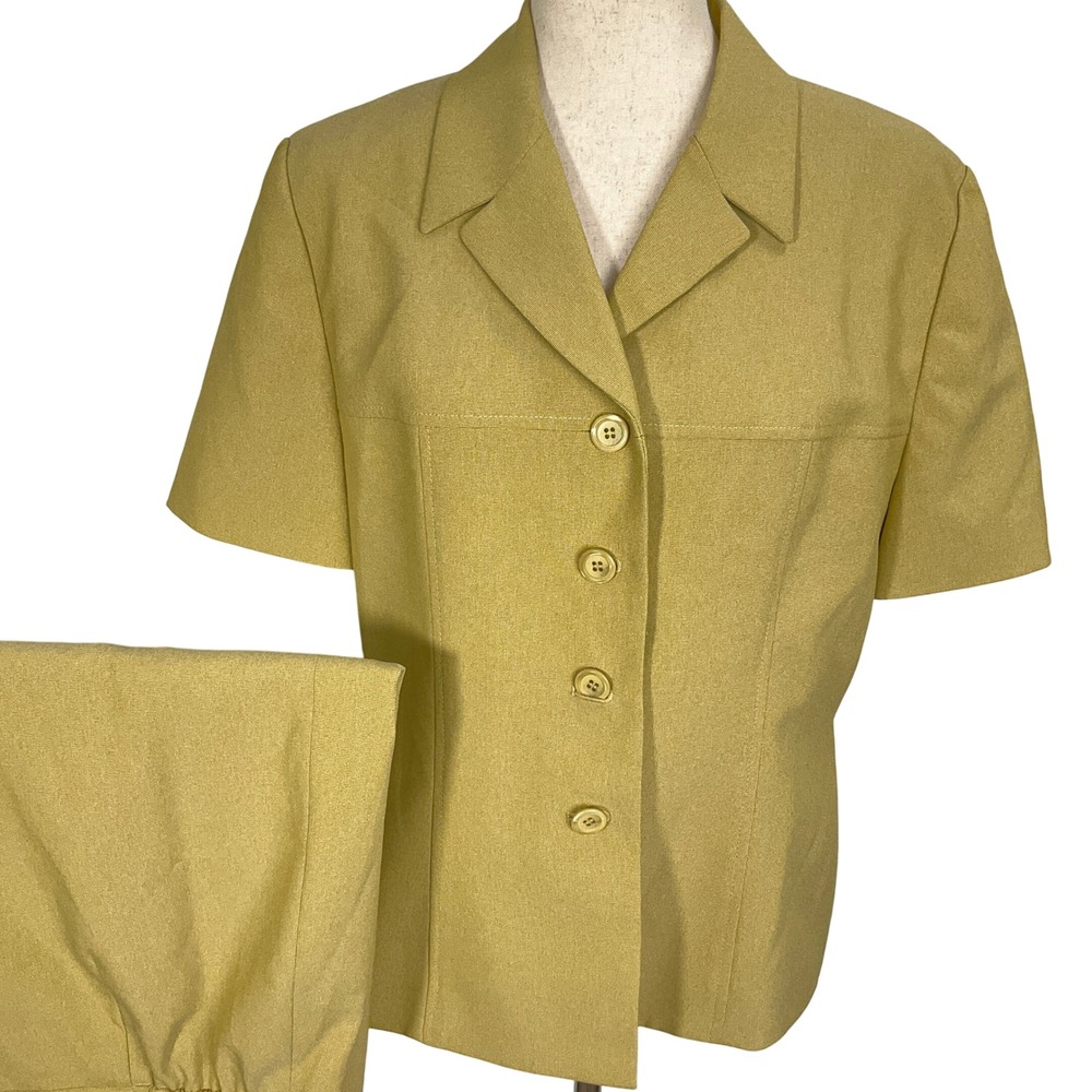 Le Suit Skirt Set Women 12P Gold Short Sleeve Woven Retro‎ Career Summer Office